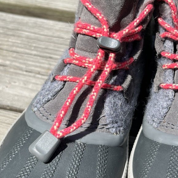 Sorel Out N About Duck Boots Size 4 W Gray Felt Black Pink Laces Grey Waterproof - Picture 6 of 10